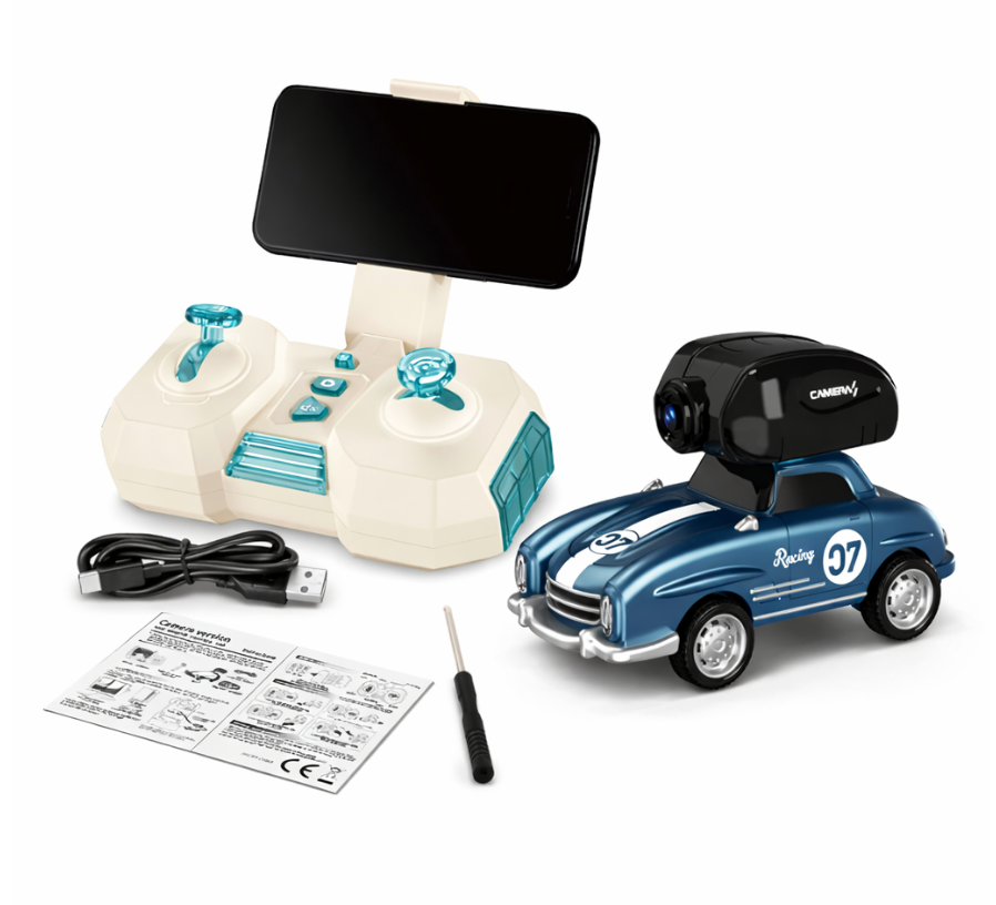 Samochód Mini z Kamerą HD  RC - Model Retro Niebieski